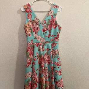 Light Blue and Pink/Coral Floral Haute Monde Spring Dress